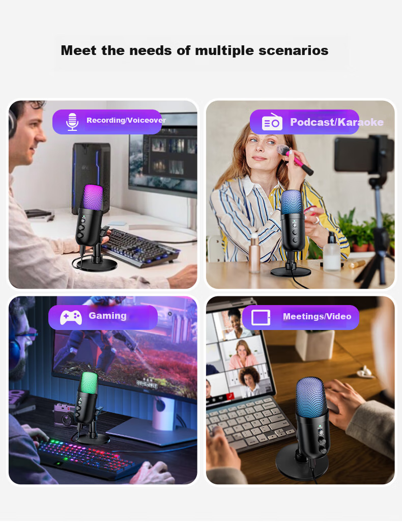 Haomuren Suspended Arm Stand Computer Microphone, USB Desktop Noise-Cancelling Microphone, Gaming E-Sports Live Streaming Condenser Mic for Desktop And Laptop Recording, Karaoke, Streamer Voice-Over Equipment 12
