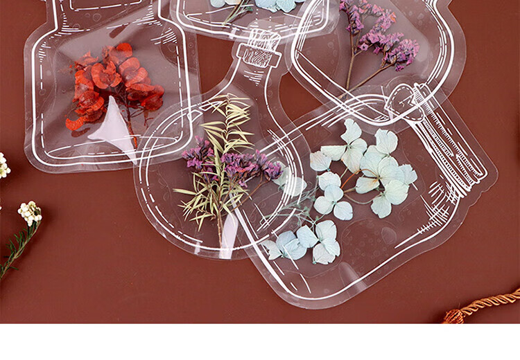 E-Mugu Transparent Dried Flower Bookmarks 20 Sheets Birthday Gift DIY Craft Kit Specimens PVC Laminated Plant Leaves Pressed Petals Glass Wood Frame Tools Hand-Painted 18