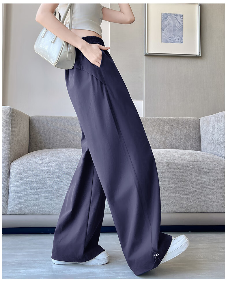 Jeanswest Navy Blue Quick-Dry Cargo Pants for Women, Summer New High-Waisted Slimming Wide-Leg Trousers, Casual Straight-Leg Pants for Petite Figures 12