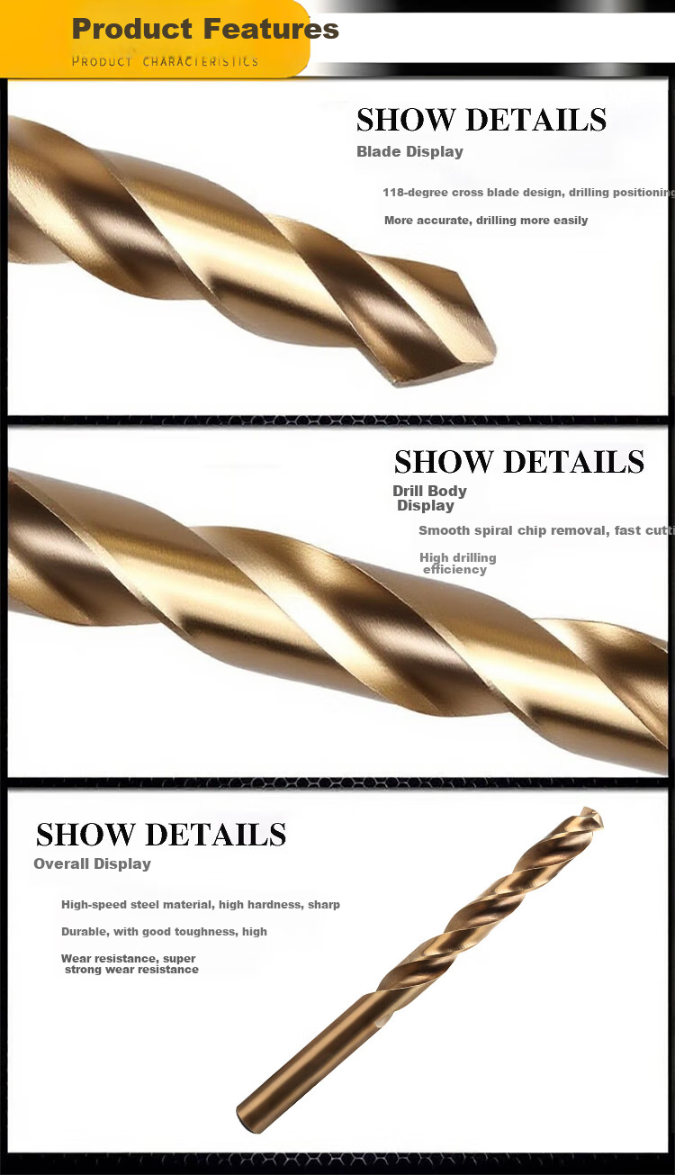 Gongpaidang 6542 High-Speed Steel Twist Drill Bit Set, 10 Pieces, 2.5mm High Hardness, Hand Drill for Stainless Steel Drilling 7