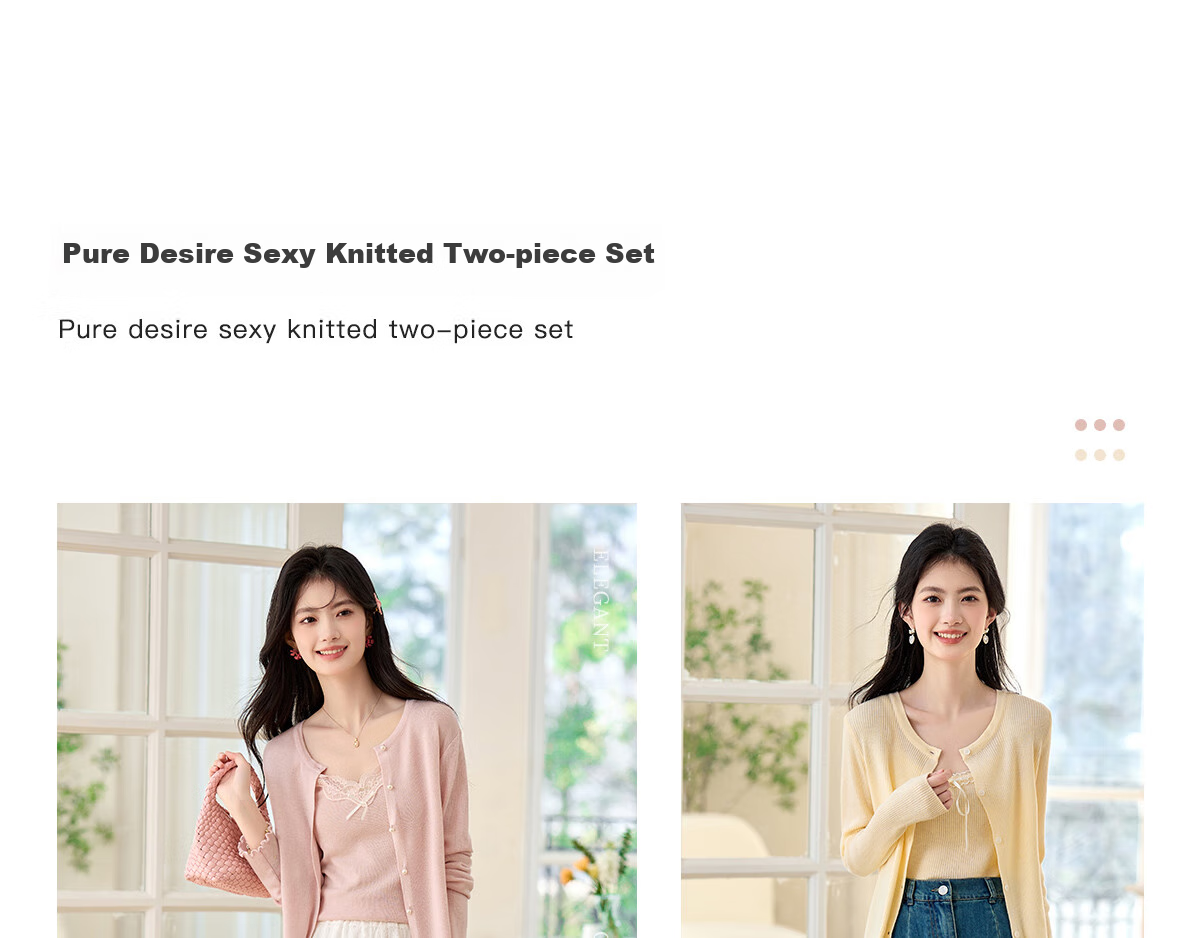 PinCai Knitted Cardigan for Women, Lace Design Inner Vest Two-Piece Set, Thin Knit Outer Jacket P52Z074 5