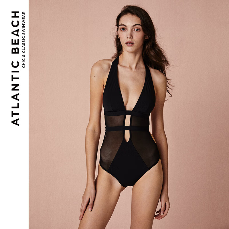 Atlanticbeach 2025AB Self-Operated Vacation V-Bust Cut-Out Spaghetti Strap One-Piece Retro Sexy Swimsuit for Women, Elegant Backless Swimwear