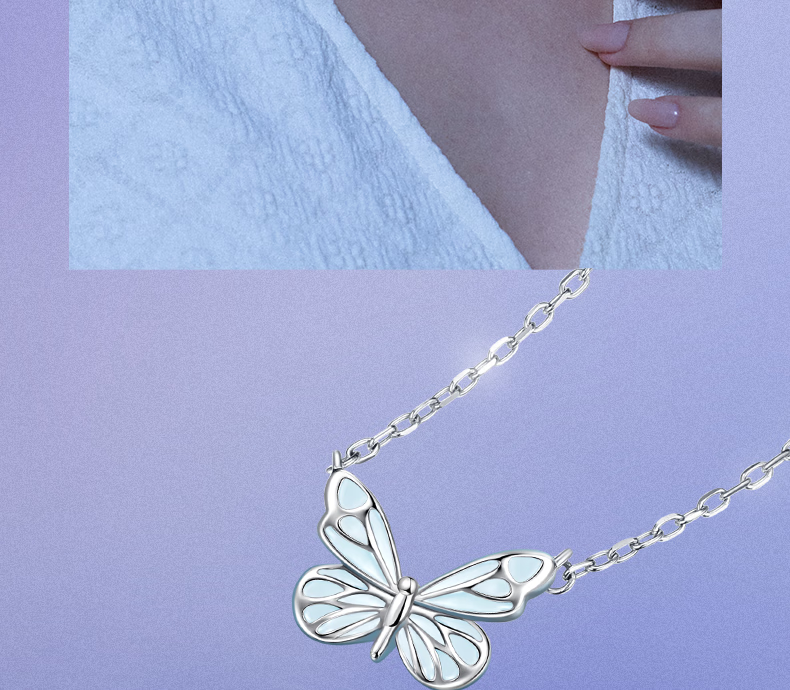 FanciFanci Butterfly Glow Necklace Light-Up Butterfly Silver Pendant Women's Luxury Birthday Gift for Girls 14