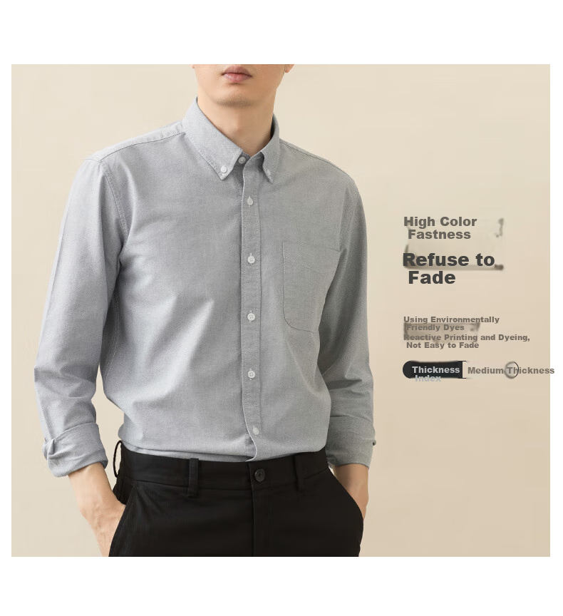 BLACKMONDAY Pure Cotton Oxford Long-Sleeve Shirt for Men, Wrinkle-Resistant, No-Iron, Solid Color Business Casual Dress Shirt 6