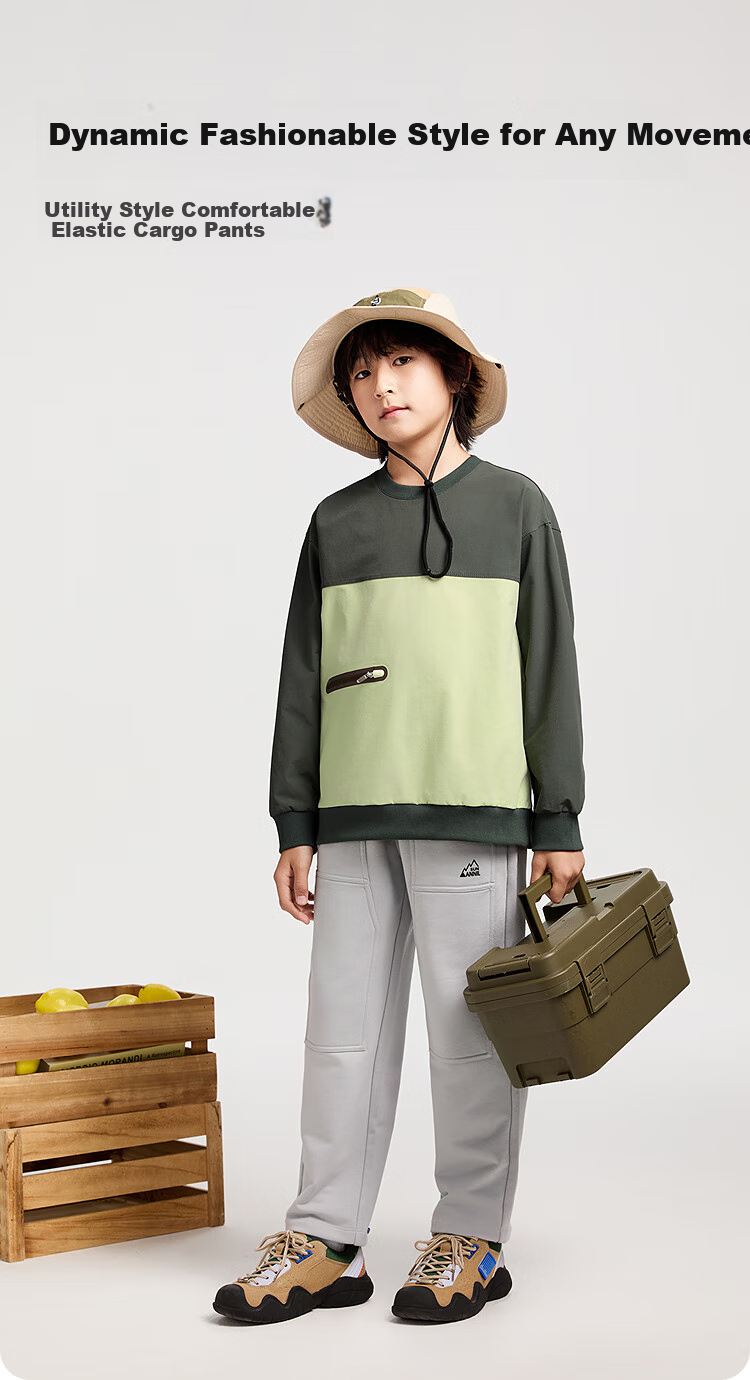 Annil Boys' Trousers, 2025 Spring New Casual Cargo Elastic Loose Fashionable Black And Gray Long Pants 1