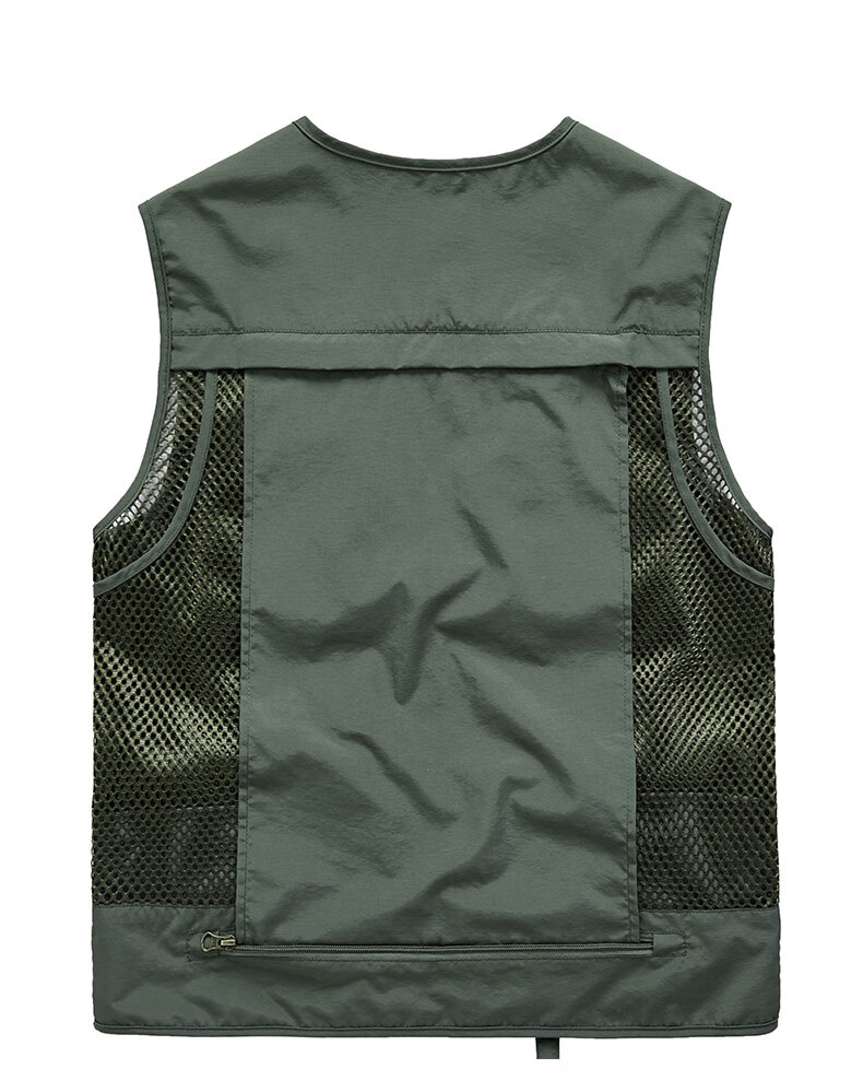 JEEP SPIRIT Men's Vest, Spring And Autumn Outdoor Fishing Multi-Pocket Sleeveless Jacket, Military Green, 2XL 13