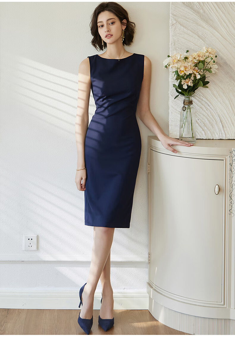 ROEYSHOUSE Women's Sleeveless Slim Fit Dress Summer Elegant Commuter Mid-Length Dress 08879 Dark Gray L 4