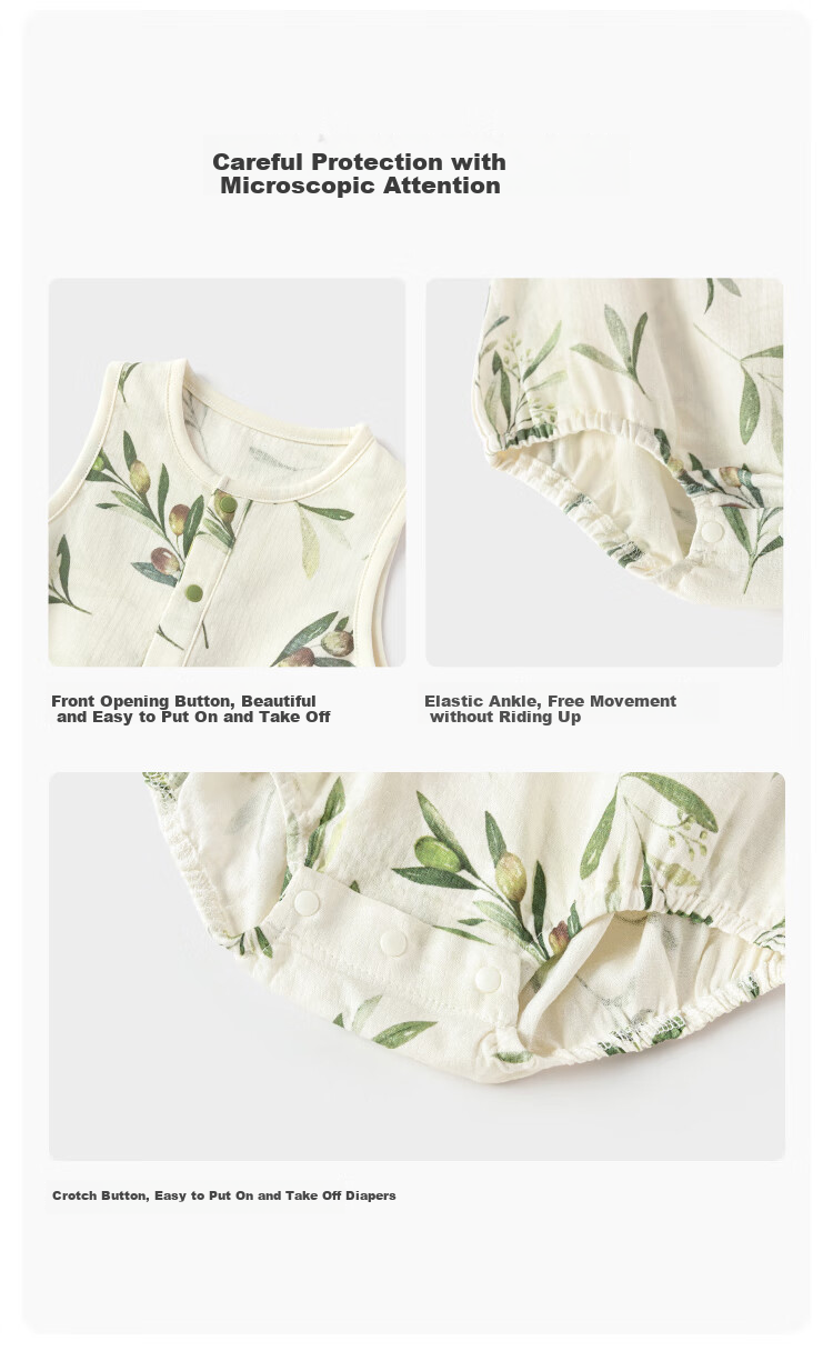 Babylove [Bobbly Fruit Tea] Infant Bodysuit, Summer Thin Bamboo Cotton Camellia Baby Breathable Sleeveless Triangle Romper 7