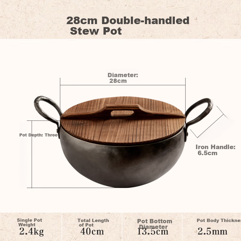 Tiewagongshe Stew Pot, Soup Pot for Home Use, Iron Pot, Enamel Pot, Non-Coated Non-Stick Pot, Handmade, 28cm