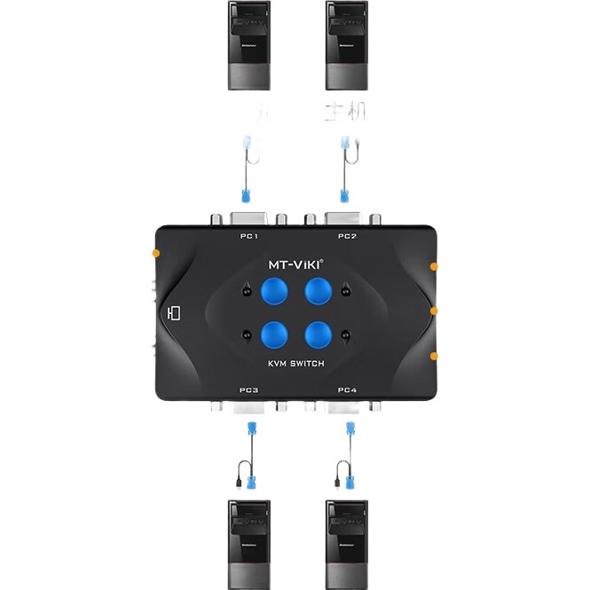 KVM-переключатель MT-Viki MT-401, 4-портовый, VGA, USB, с кабельным управлением и кнопками