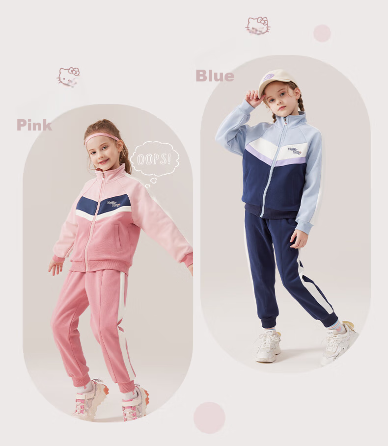 Hello Kitty Girls' Sportswear Set Children's Jacket Spring Autumn Big Kids Sweatshirt Sports Pants Sportswear Two-Piece Set 074 Blue 110 2