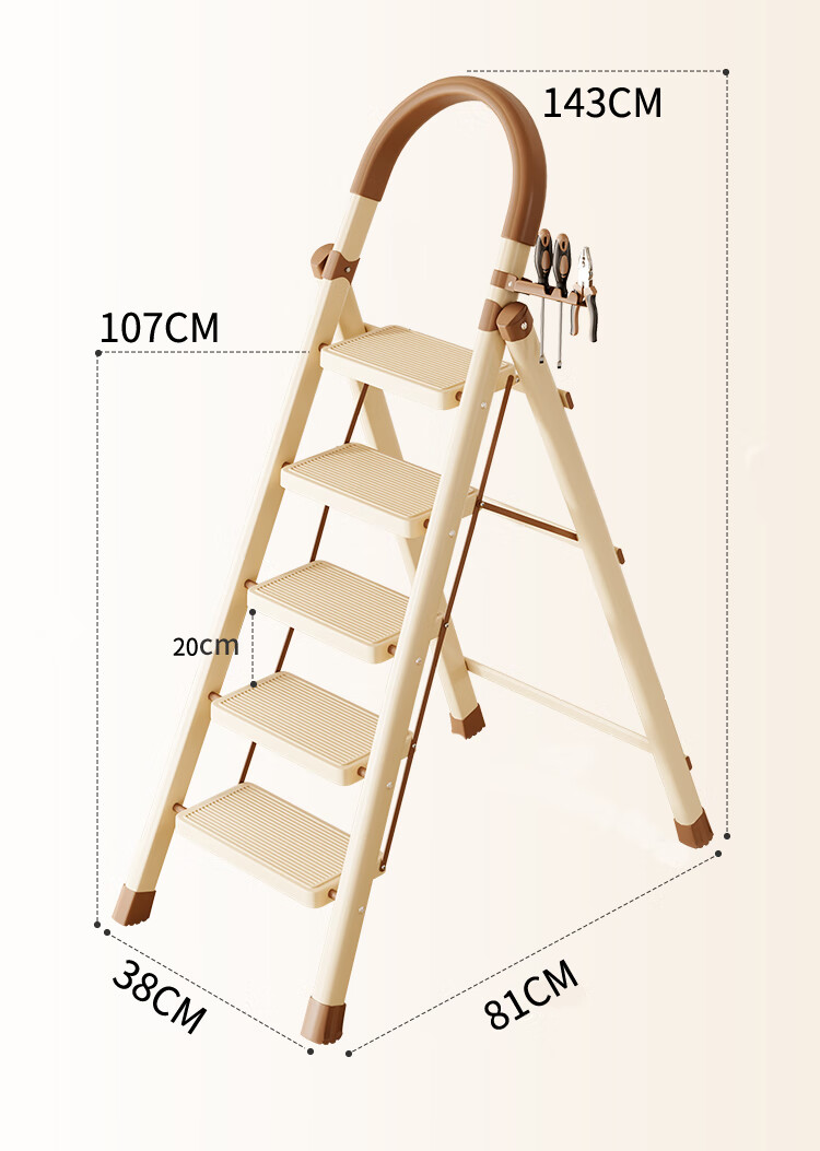 YuanNai Household Folding Telescopic Thickened Multi-Functional A-Frame Ladder Portable Indoor Staircase - White 4 Steps 14