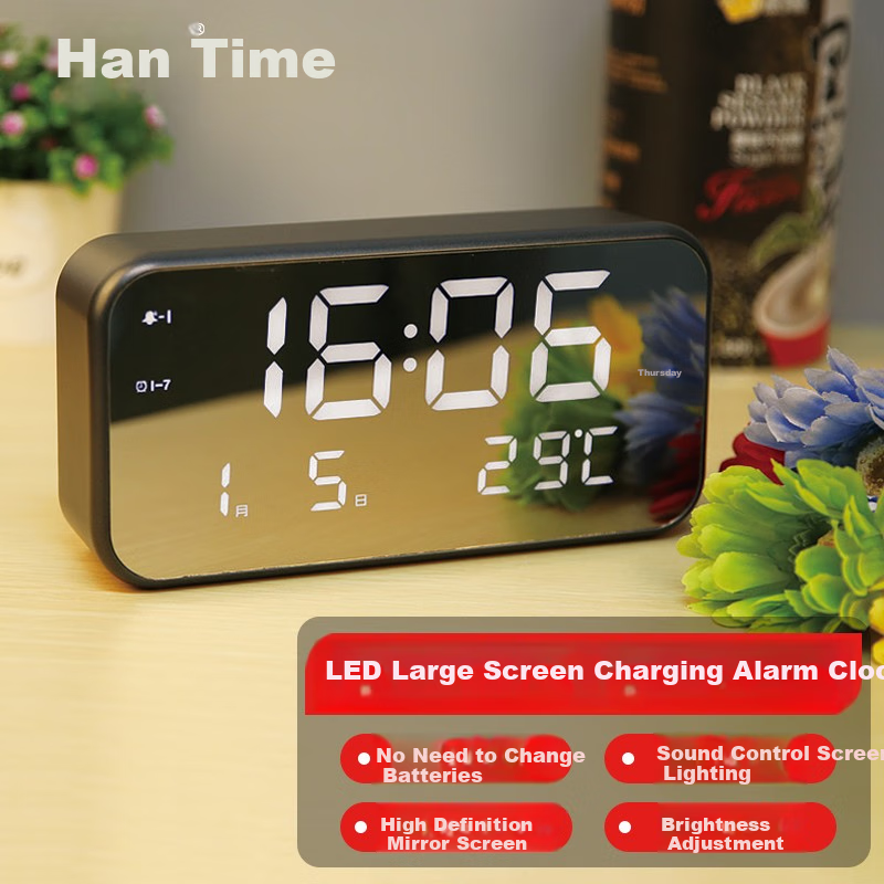 Hense Electronic Clock, Large Screen, Rechargeable Alarm Clock, Student Lazy Alarm Watch, Desktop Table Clock HA801 Iron Gray Flagship Versio