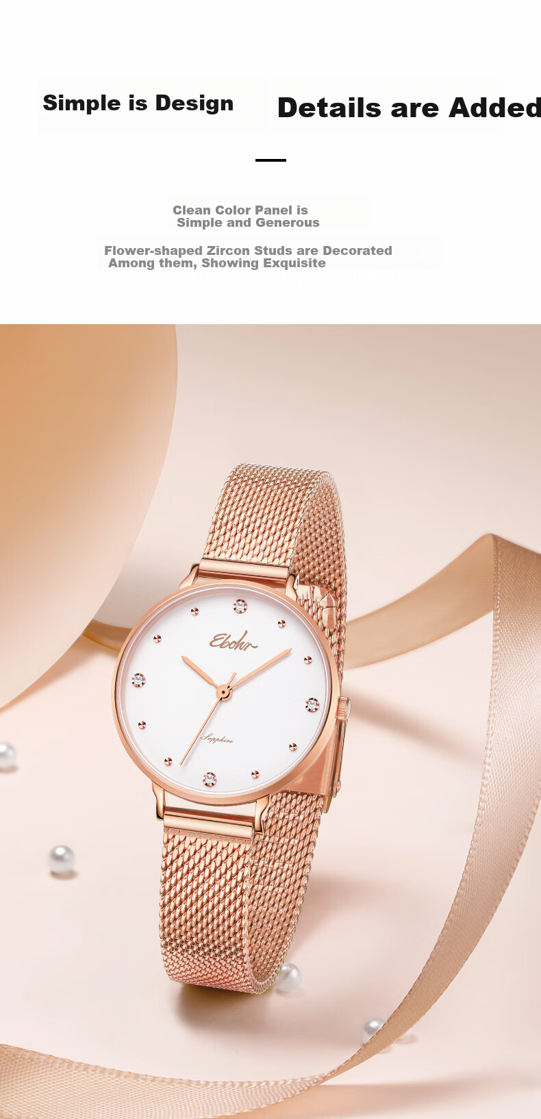 EBOHR Women's Watch, Kana Series INS Simple Quartz Ladies Watch, Birthday Mid-Autumn Festival Gift, 51500122 for Girls 5