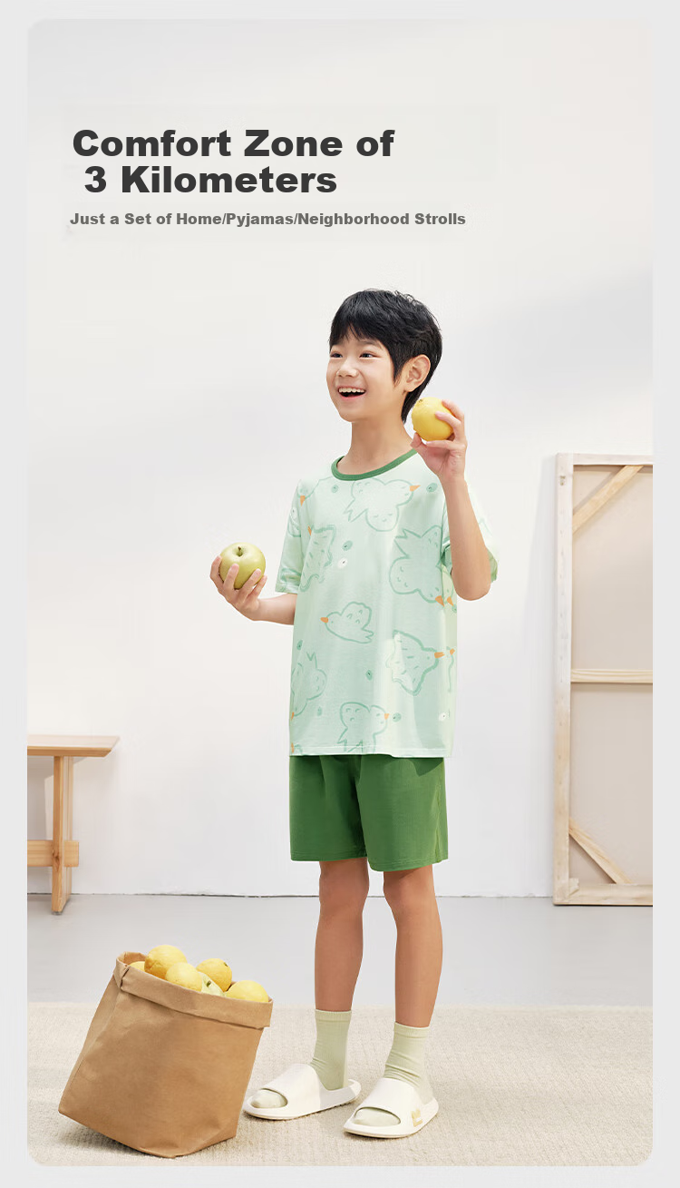 JD Original 10A Antibacterial Children's Eucalyptus Skin Cotton Underwear, Girls' Breathable Forest Green Home Wear, Size 150 10
