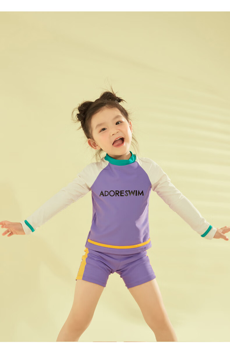 Adoreswim Girls' Two-Piece Swimsuit, 2024 Summer New Style, Children's Professional Swimwear, Long-Sleeve Sun Protection Swim Shorts 7