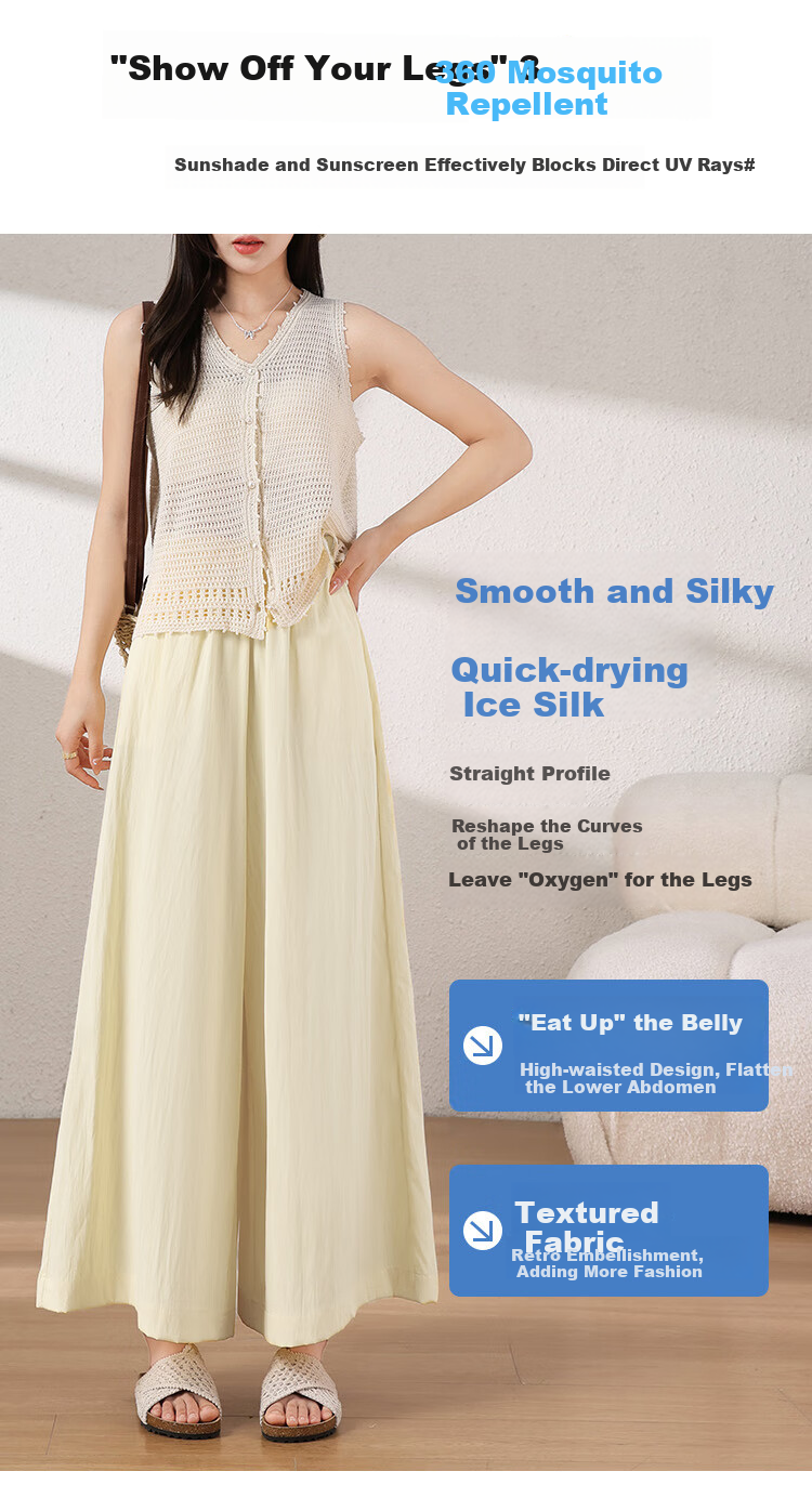 XUEXIMAN Women's Lightweight High-Waisted Straight-Leg Casual Quick-Dry Wide-Leg Pants with Skirt, Summer 2026 New Style, Ice Silk Fabric 5
