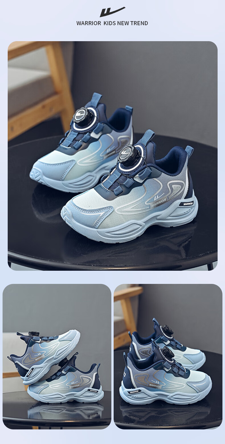 Warrior Boys' Running Shoes, Spring And Autumn Style, Fashionable And Lightweight Children's Sneakers WZ-1472, Black/blue/navy Blue, Size 34 3