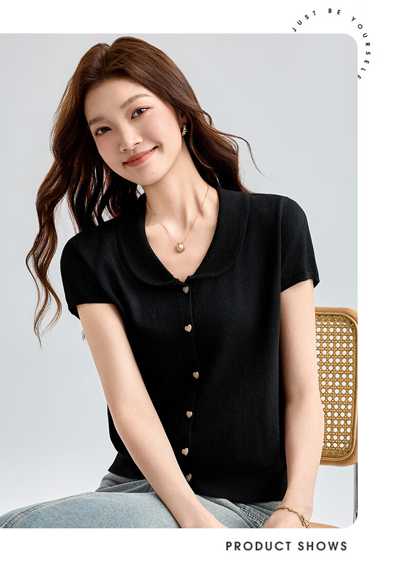 Jeanswest Women's Summer Knit Short Sleeve Single-Breasted Slim Cardigan Jacket Apricot One Size 6