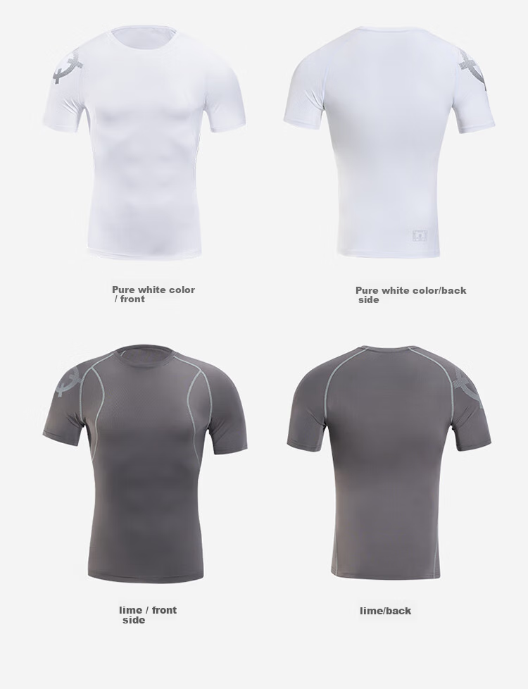 RIGORER Men's Fitness Short Sleeve Quick-Dry Sports Top Basketball Training Sweat-Wicking Compression Shirt, Pure Black, 4XL 9