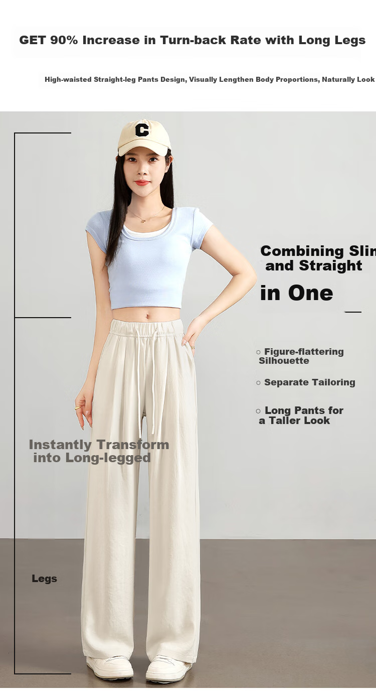 XUEXIMAN Ice Silk Wide-Leg Pants, Lightweight Women's Style, New Summer 2025 Trousers, Breathable Draping Straight-Leg Casual Pants, Cool High-Waist Pants 6