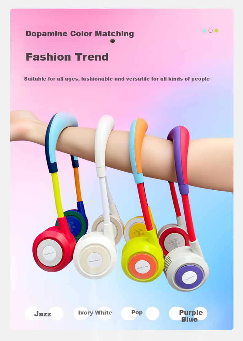 ALittleFlower Neck Fan for Children, Cooling Neck Fan 2026 New Model with Ultra-Long Battery Life, Quiet Operation, Ultra-Lightweight, Temperature Reduction, Foldable Mini Neck-Hanging Small Fan, Ideal Choice for Students during Summer Vacatio 3