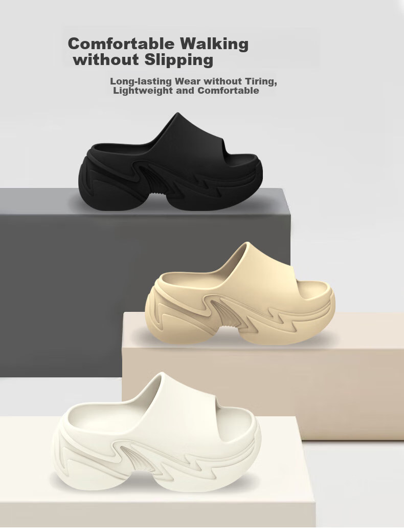 Qisefang Thick-Soled Slippers for Women, Outdoor Wear, Height-Increasing Heel, Summer Beach Platform, Non-Slip Home Sandals, White, Size 38-39 3