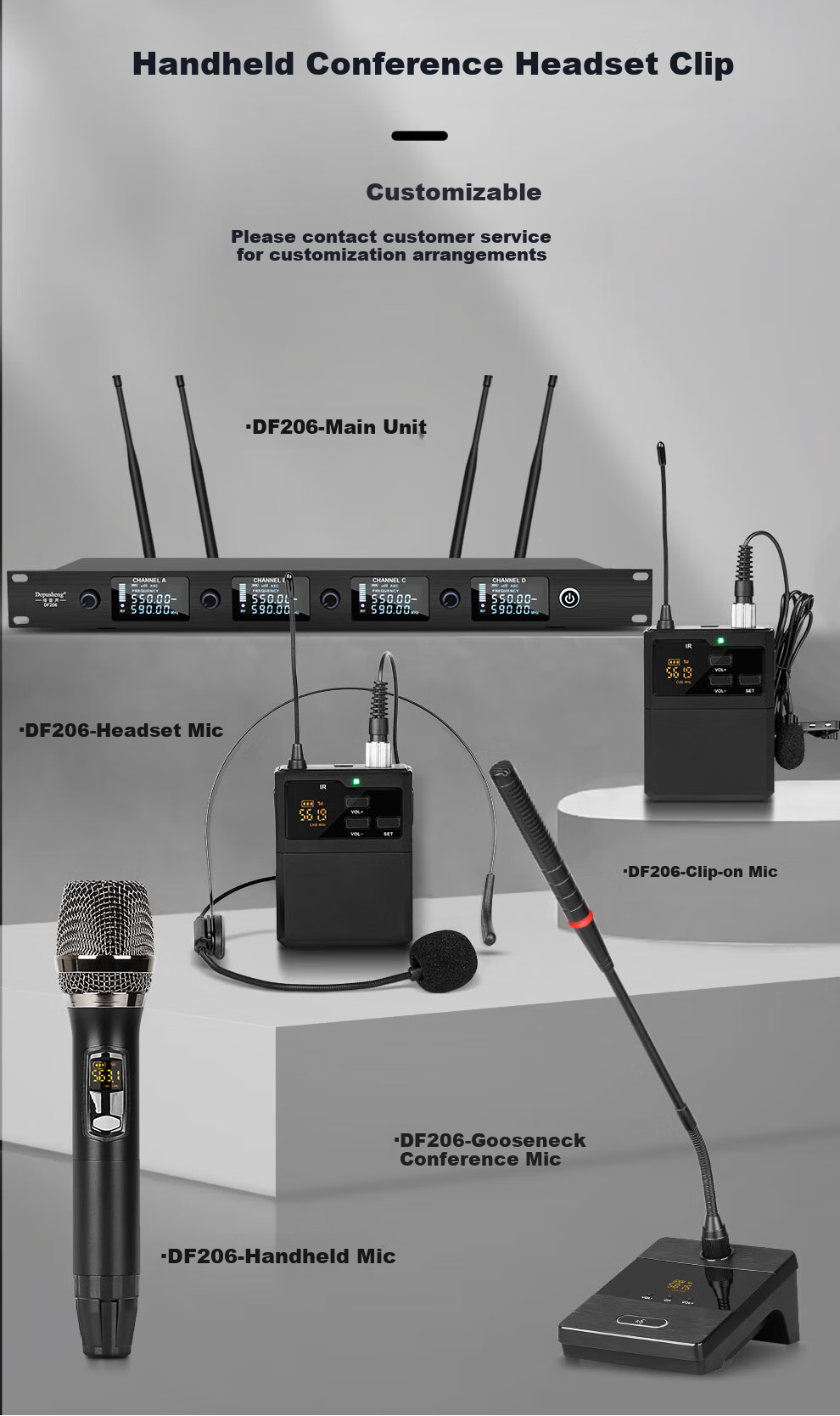 Depusheng Professional One-To Wireless Conference Microphone, Microphone for Hosting Meetings, Performances, Broadcasting, Live Streaming, Stage Speeches, Engineering Model with Stable Gooseneck And Anti-Howling DF206 3
