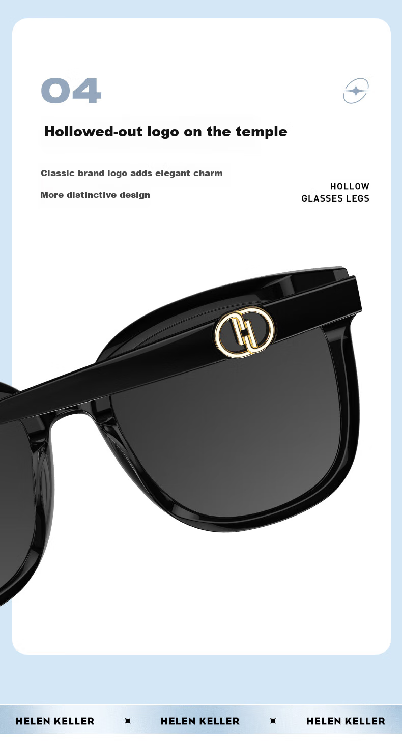 HELEN KELLER Sunglasses for Women And Men, Square Black Ultra-Deep Tinted Polarized Sunglasses, Slimming Effect, UV Protection, H2708H01 5