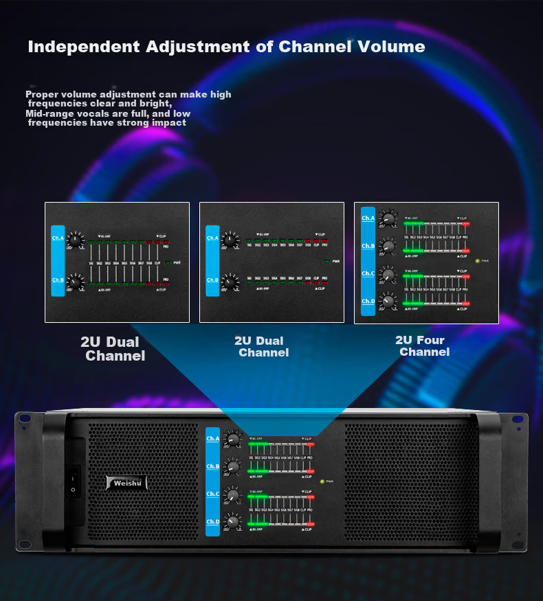 Weishu Conference Audio And Video AQ-8 Amplifier, Dual-Channel Pure Post-Stage Power Amplifier, Professional Amplifier, 2U High-Fidelity, for Meeting Rooms And Stages, 650W*2 Channels 6