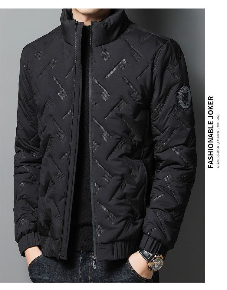ROMON Men's Cotton Jacket Autumn Winter Business Casual Comfortable Stand Collar Cotton Coat Warm Outerwear 32207 Blue 4XL 15