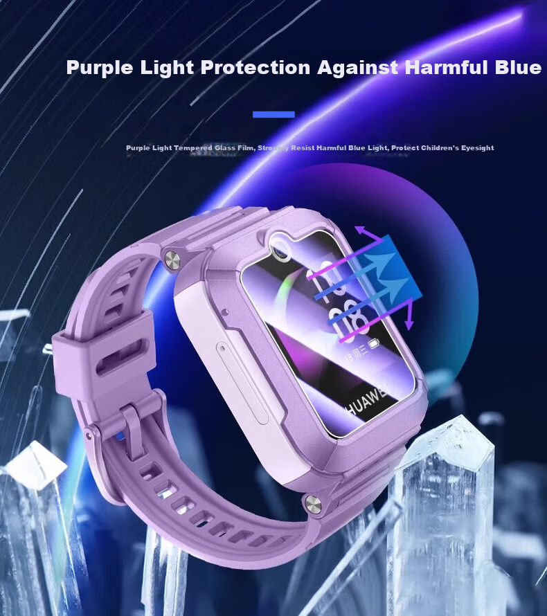 KMaxAI Compatible with Huawei Children's Watch 5 Case And Screen Protector Set, Anti-Blue Light Tempered Glass Film + Soft Silicone Case, Shockproof And Wear-Resistant, Magnetic Quick Release, Transparent Pink 6