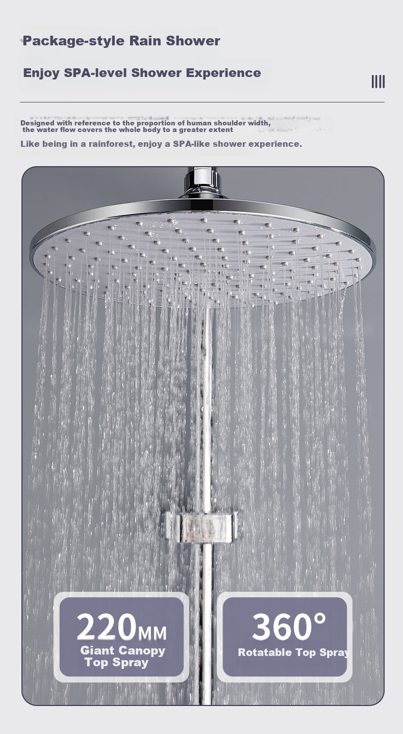 BSITN Shower Set with Integrated Copper Mixing Valve, Bathroom Shower System with Pressure-Increasing Shower Head, Complete Set in Bright Silver B1047 5