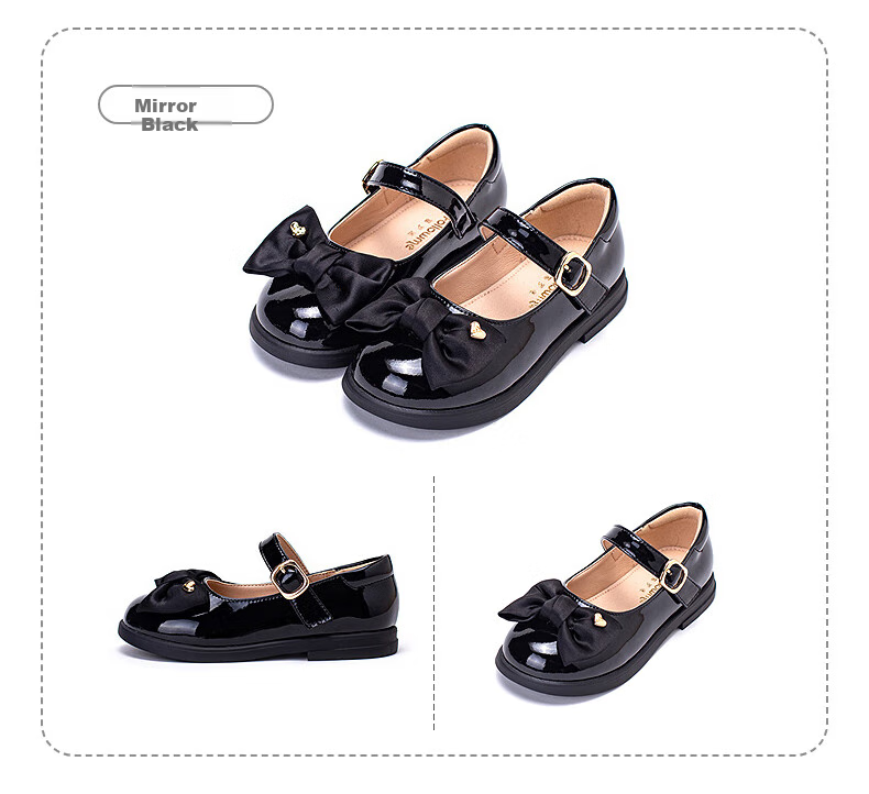 Follow Me Girls' Leather Shoes, Black Soft-Soled Princess Shoes, Children's Fashionable School Hostage Performance Flats, Patent Black, Size 31 16