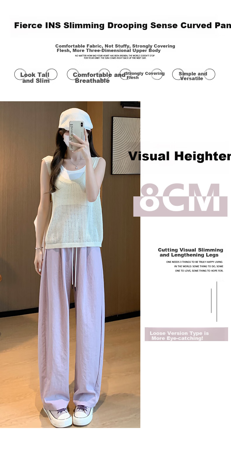 LangSha Women's Casual Pants, Spring And Autumn Thin Style, Cool Breathable High-Waist Loose-Fitting Slimming Pear-Shaped Body Quick-Dry Soft Silk Knife-Edge Pants 5