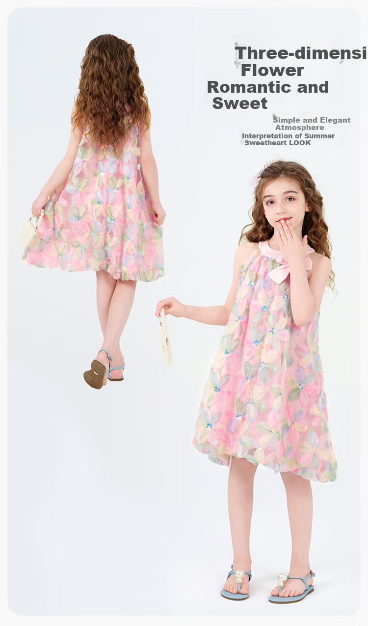 Disney Girls' Princess Dress, Summer Beach Vacation Style, Sleeveless Dress, Girls' One-Piece Dress, Bow Tie, Pink, Size 110 3