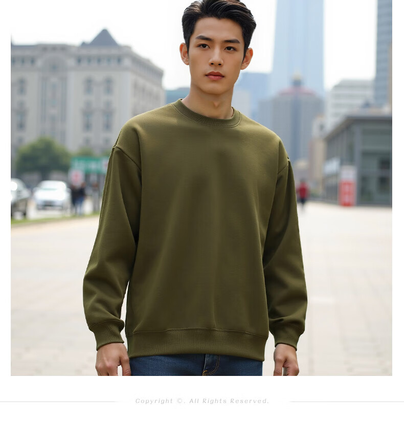 ROMON Men's Sweatshirt Spring and Autumn Milk Silk Heavyweight 300G Casual Fashion Loose Long Sleeve Basic Shirt for Men 9
