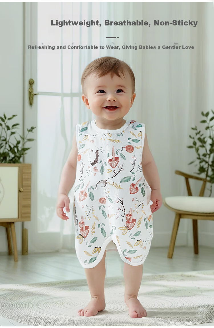 9I9 Baby Romper Thin Pure Cotton Sleeveless Bodysuit Newborn Onesie Infant Crawling Suit Sleeping Bag Lion Pattern 100cm 6