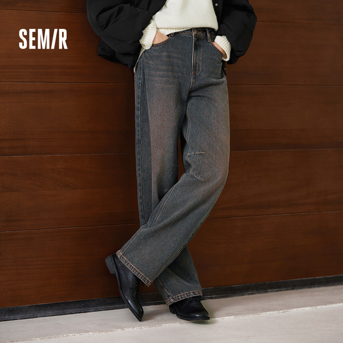 Женские джинсы Semir, модель 109725124007, прямые, с потертостями, свободного кроя, в стиле хай-стрит, зимняя коллекция 2025, потертые брюки