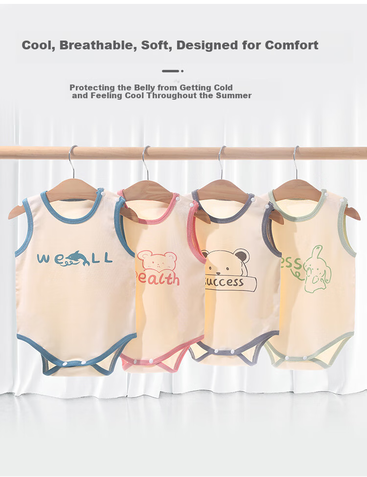9I9 Baby Romper, Class A Thin Cool Breathable Sleeveless Bodysuit, Newborn Full-Button Jumpsuit, Bear Pattern, Pink, 80cm 4