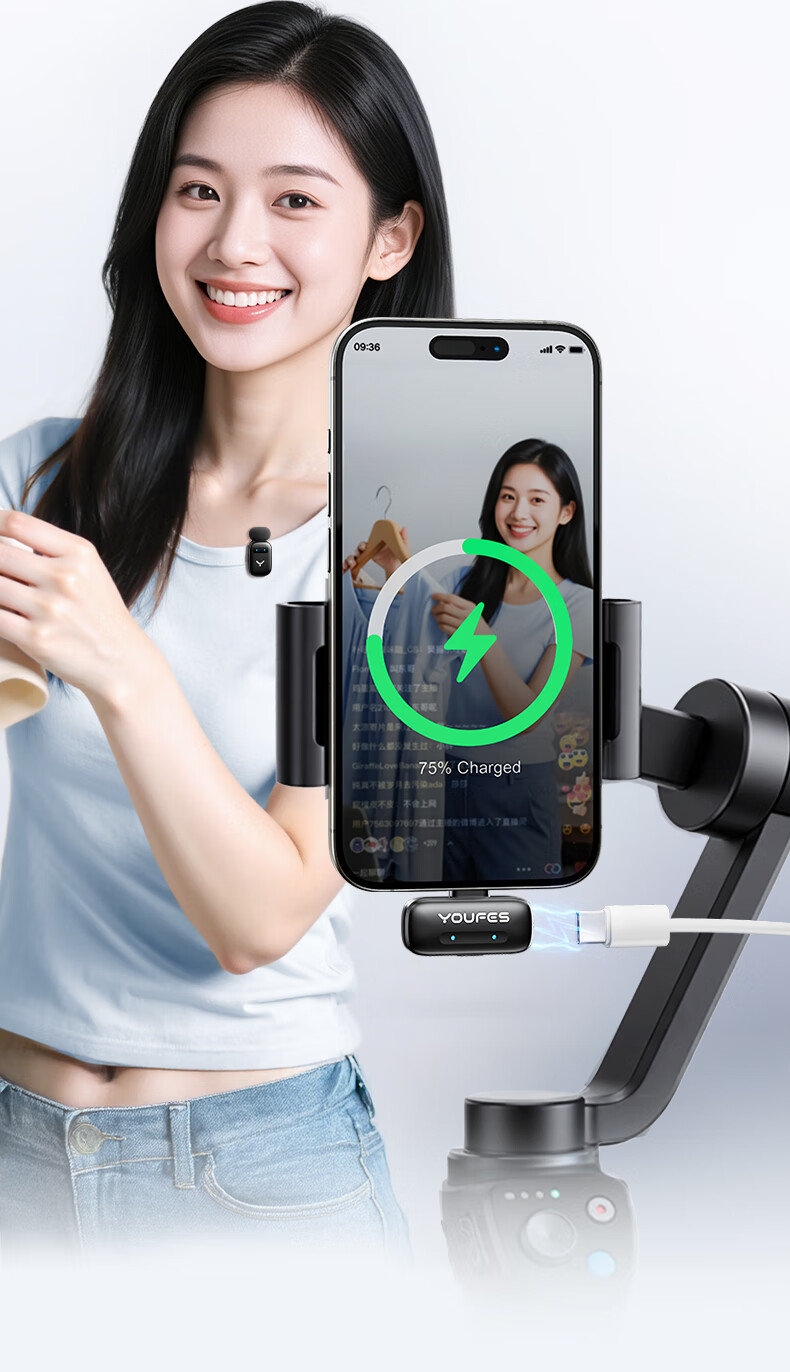 YOUFES Wireless Lapel Microphone Noise-Cancelling Dual Receiver for Apple iPhone Live Streaming Outdoor Short Video Conference Recording 11
