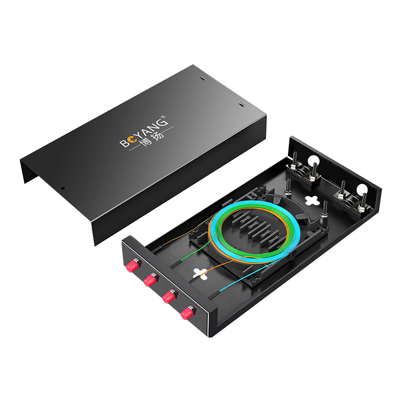 BOYANG BY-4FC+ 4-Port Desktop Fiber Optic Terminal Box Fully Equipped, Single-Mode Pigtail Fiber Optic Fusion Splice Box, Telecom-Grade Wall-Mounted Extension Box