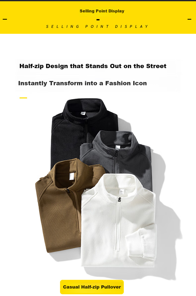 Homlean American-Style High-Quality Hoodie for Men, Autumn Loose-Fit Trendy Pullover Stand-Collar Half-Zip Base Layer HM06 Gray L 3