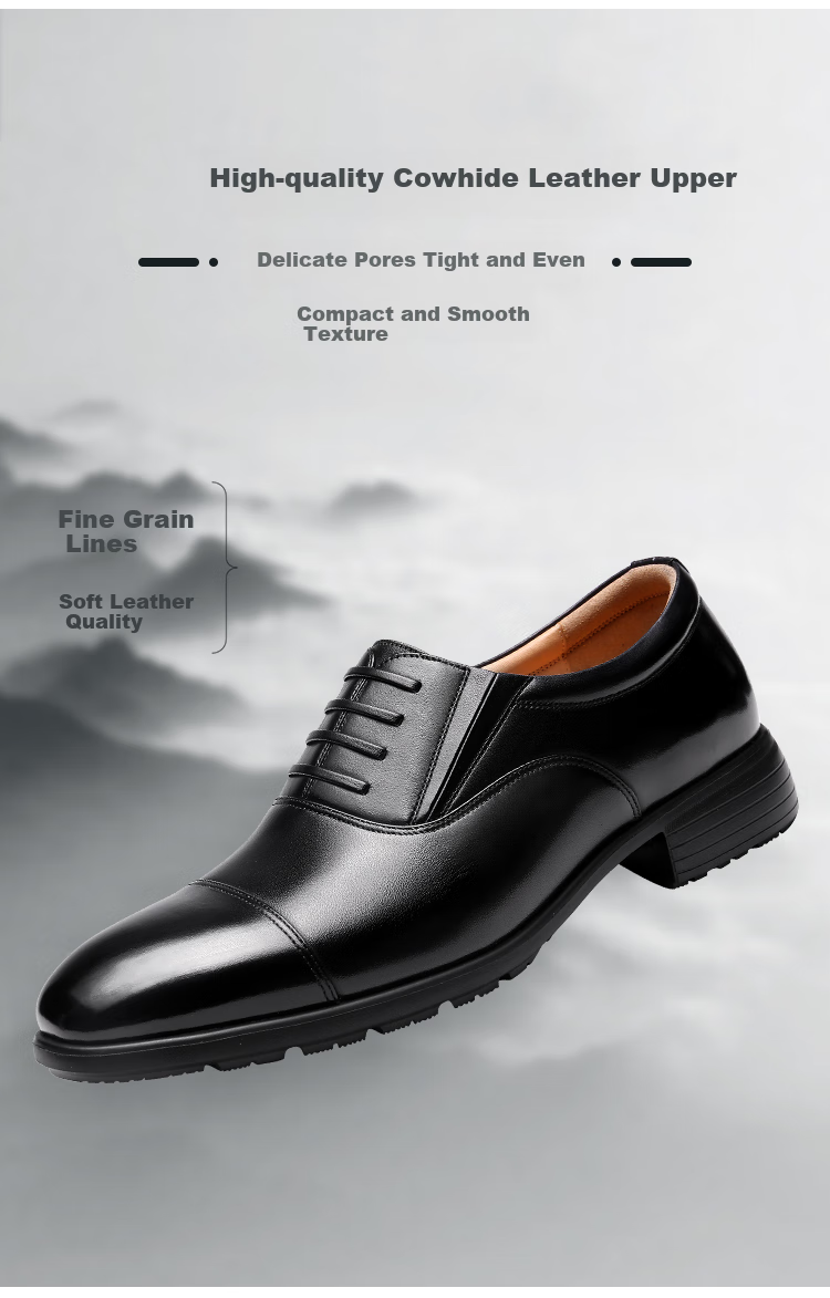 Qiangren Formal Shoes for Men, 3515 Three-Joint Business Leather Shoes, Cowhide Quality Commuter Men's Shoes, JD387, Black, Size 42 2