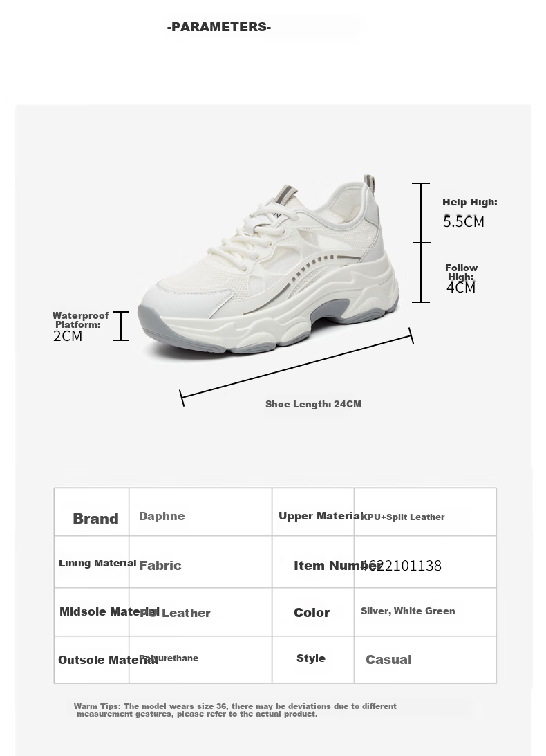 DAPHNE Women's Versatile Sports Casual Shoes with Breathable Mesh Upper, Lightweight Comfortable Thick-Soled Dad Sneakers, White And Silver, Size 42 2