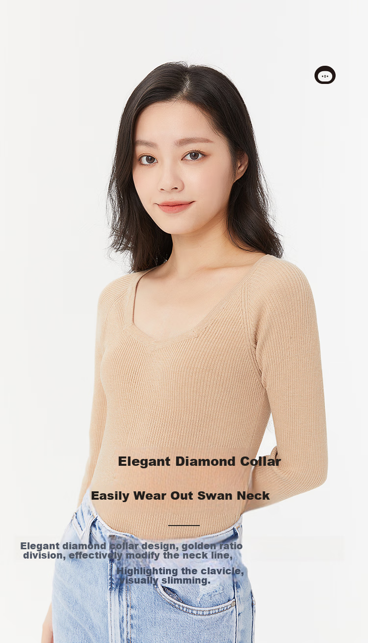 OhSunny Women's Base Layer Sweater for Autumn And Winter, Slimming Fit, Solid Color, Versatile Thin Diamond Collar Knit Top, Suitable for Commuting, Long Sleeves, 2022 Autumn And Winter Style, SLV2T044, Light Floral Gray, M 5