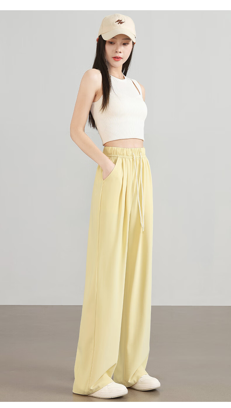 XUEXIMAN Ice Silk Wide-Leg Pants, Lightweight Women's Style, New Summer 2025 Trousers, Breathable Draping Straight-Leg Casual Pants, Cool High-Waist Pants 11