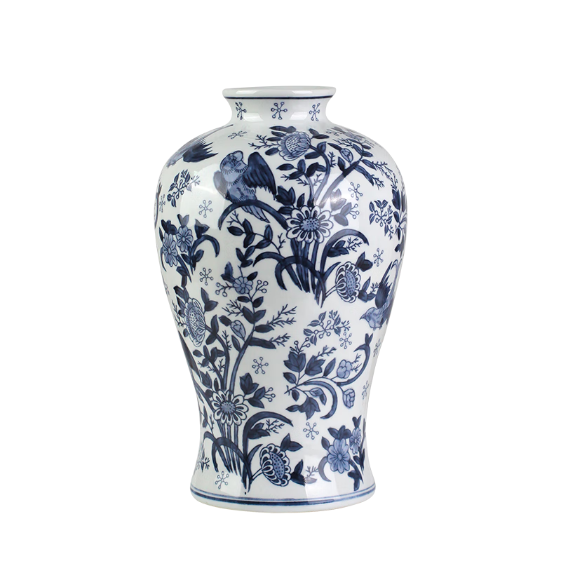 Qiju Elegant Luxury Ceramic Vase New Year Gift Entrance Decoration Ulan Floral Bird Plum Vase 13 Inch 30004