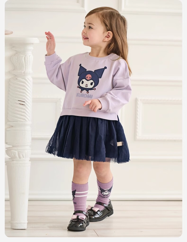 DAVE & BELLA Kuromi Collaboration Children's Mid-Calf Socks, Girls' Autumn School-Style Socks, Stylish 4