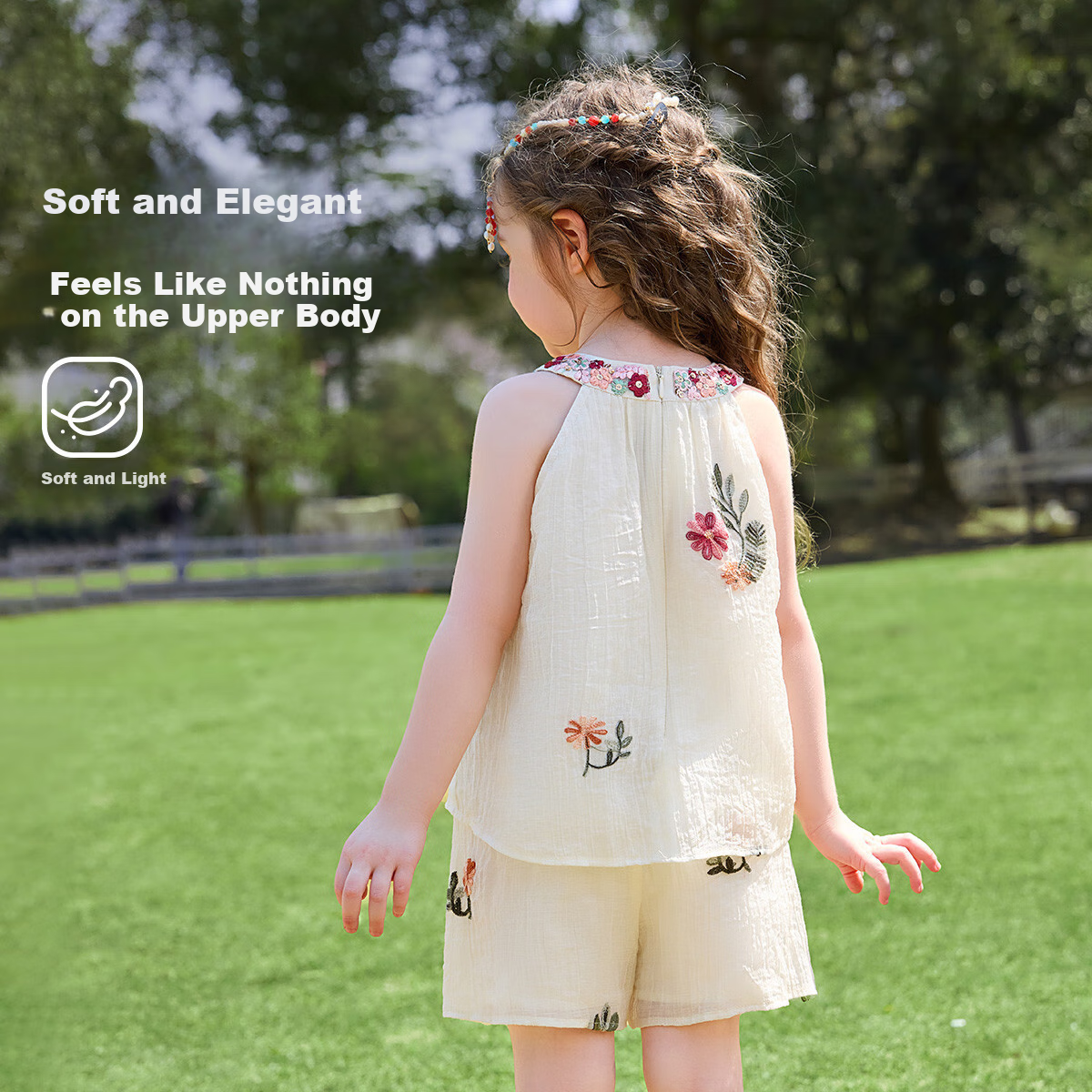 ASK JUNIOR [Children's Set] Summer Toddler Halter Top, Casual Shorts, Two-Piece Girls' Chiffon Embroidered Outfit 4